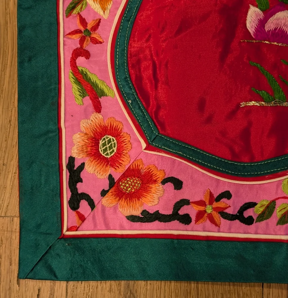 Antique Vintage Chinese Silk Altar Banner Eight Immortals Gold Silver Threads